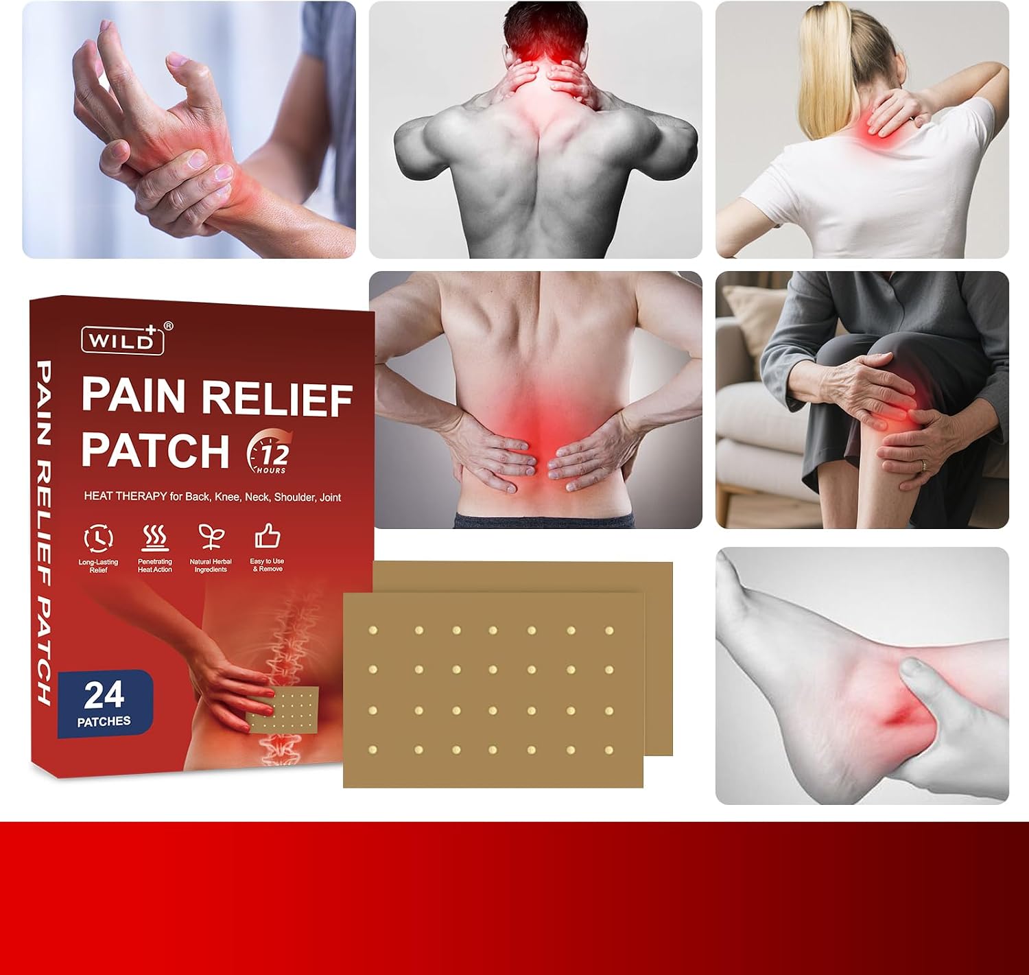 WILD+ Herbal Self-Heating Patches for Back, Neck and Shoulders, 24 Count - view 6